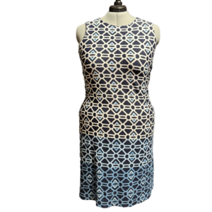 Charter Club Navy, Baby Blue, and White Geometric Knee Length Dress